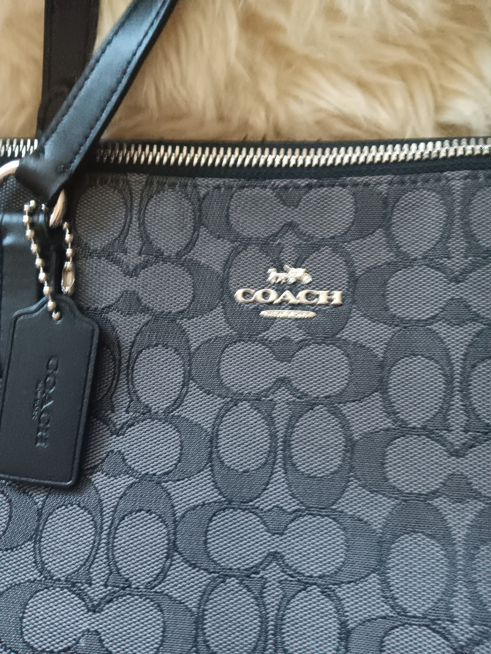 Coach Signature Canvas Tote Bag - Black/Gray - Picture 3 of 6